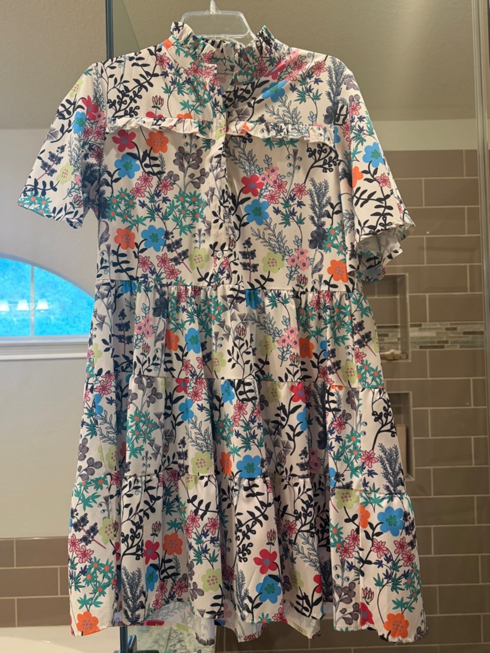 Umgee White Floral Tiered Dress with Multicolor Blooms